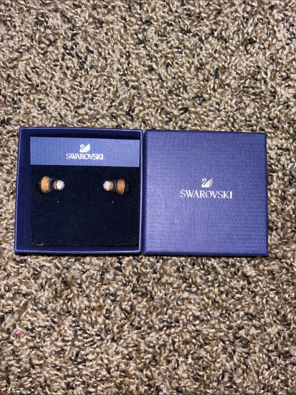 Swarovski Champagne Brown and Clear Crystal Stud Earrings